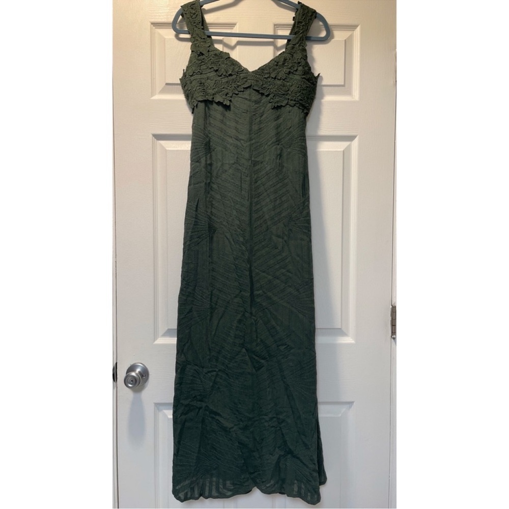 Free People Green Boho Maxi Dress Lace Bodice Side Slit Flowy Size Small - Picture 2 of 8